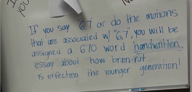 Whiteboard rule assigning a 670-word essay for 6-7
